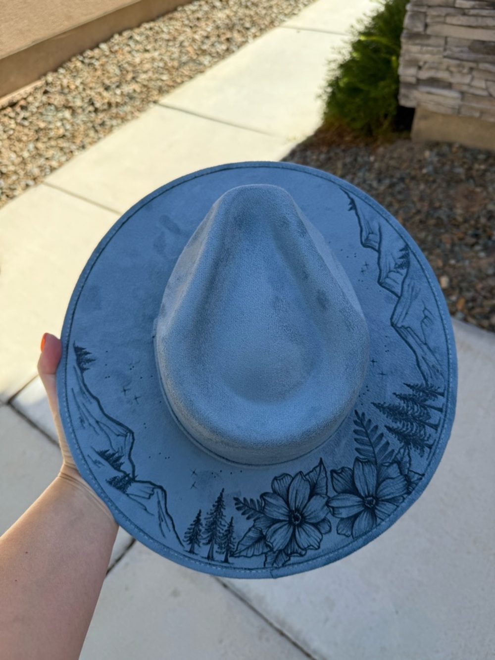 Denim blue wide brim rancher hat western cowboy hat
